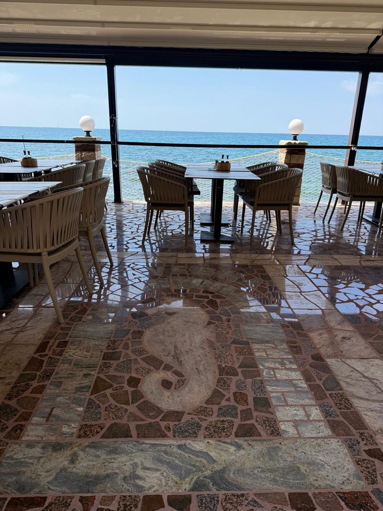 Seahorse stone mosaic on the terrace
